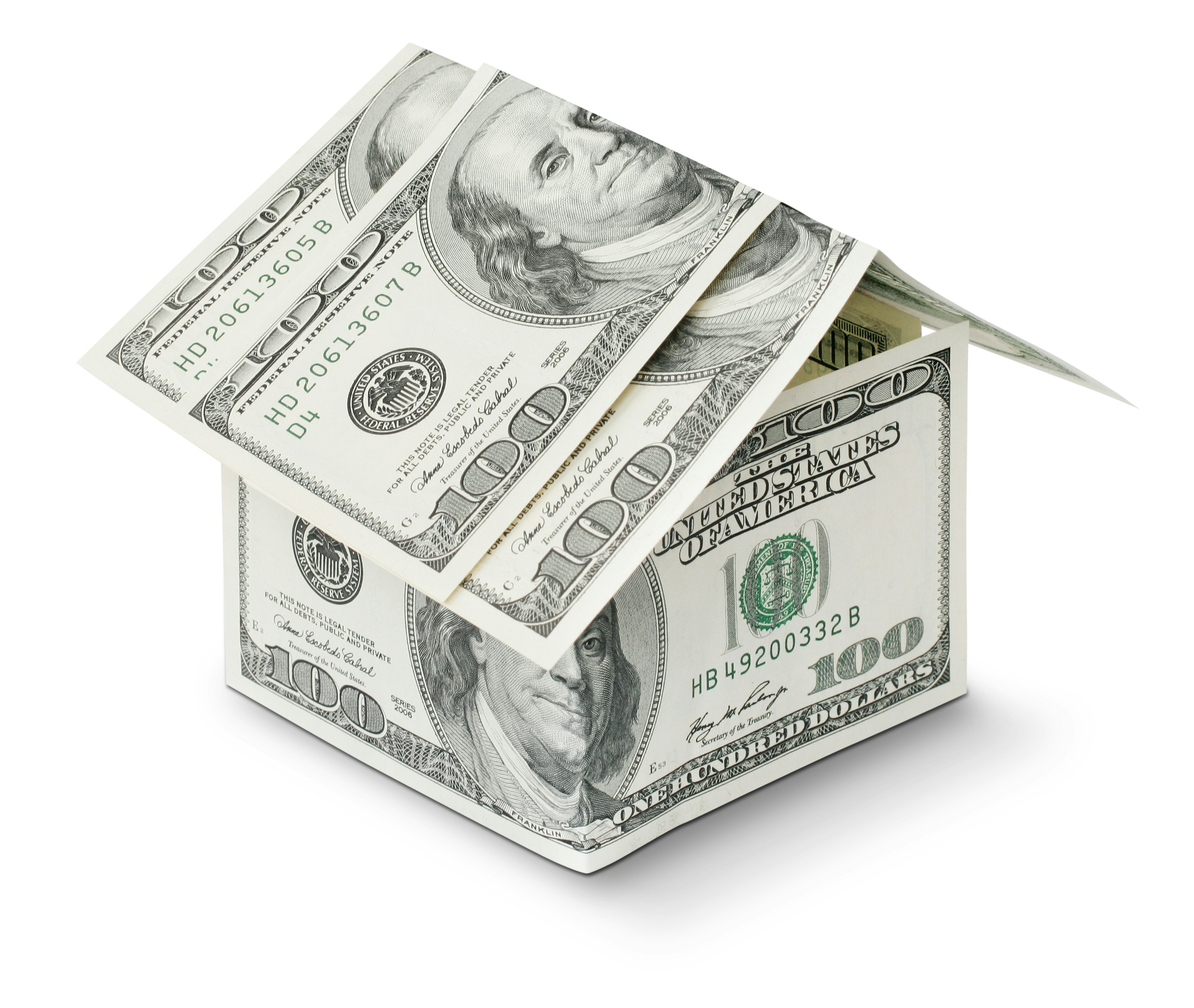 A small house made of hundred dollar bills